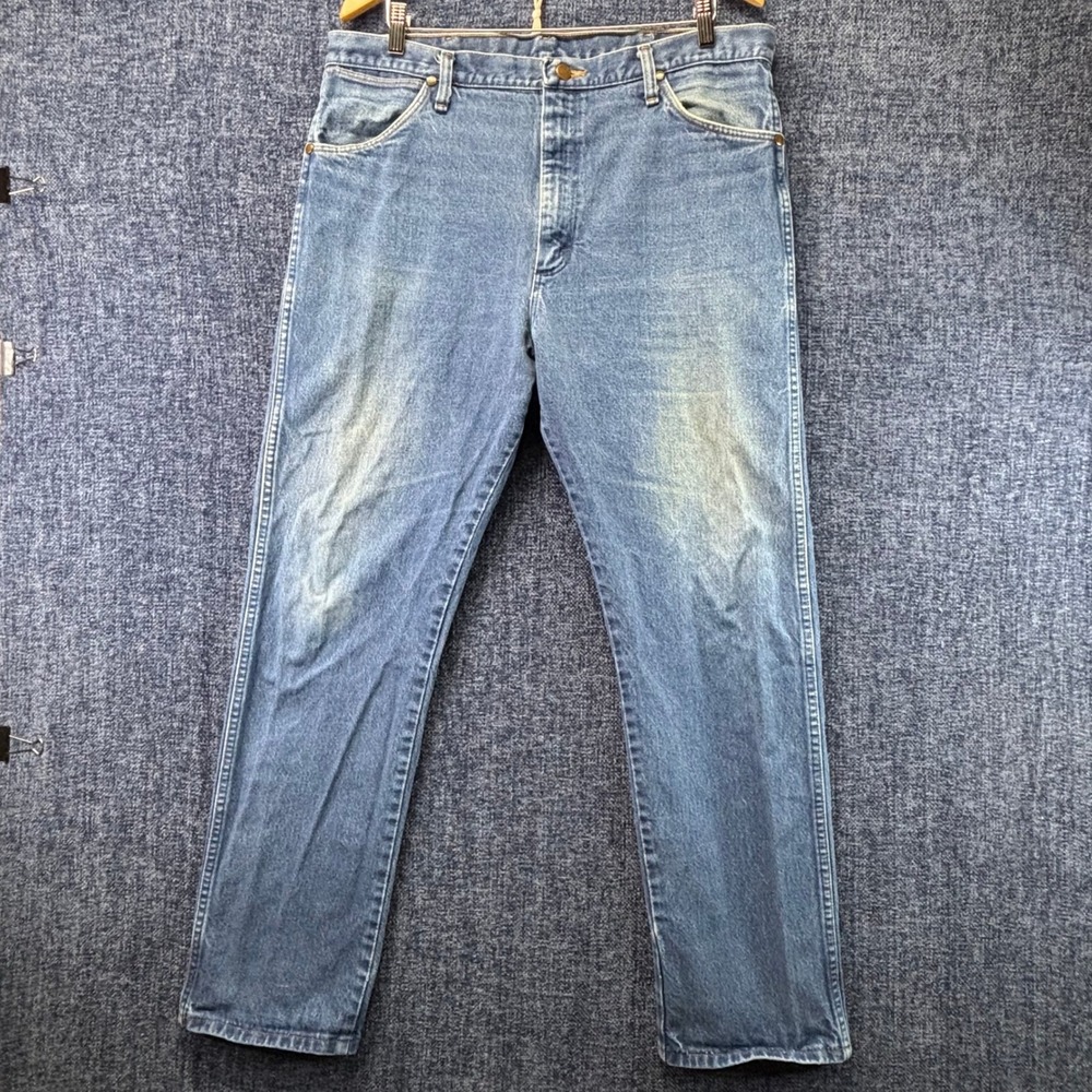 Wrangler 13MWZ Jeans Mens 38x32 Blue Cotton Original Fit Cowboy Cut Straight Leg